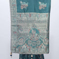 Teal Green Bangalori Silk Saree with Zari Woven Pallu and Elephant - Peacock Motifs - Mangaldeep NX