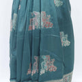 Teal Green Bangalori Silk Saree with Zari Woven Pallu and Elephant - Peacock Motifs - Mangaldeep NX