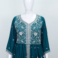 Teal Green Chinon Embroidered Readymade Anarkali Suit with Dupatta - Mangaldeep NX