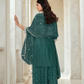 Teal Green Chinon Embroidered Readymade Palazzo Suit with Dupatta - Mangaldeep NX