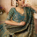 Teal Green Embroidered Lehenga Choli with Dupatta - Mangaldeep NX