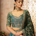 Teal Green Embroidered Lehenga Choli with Dupatta - Mangaldeep NX