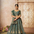 Teal Green Embroidered Lehenga Choli with Dupatta - Mangaldeep NX