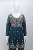 Teal Green Embroidered Sharara Set with Floral Thread Work and Matching Dupatta - Mangaldeep NX