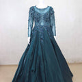 Teal Green Full Sleeve Gown with Heavy Sequin and Bead Embroidery - Mangaldeep NX