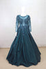 Teal Green Full Sleeve Gown with Heavy Sequin and Bead Embroidery - Mangaldeep NX