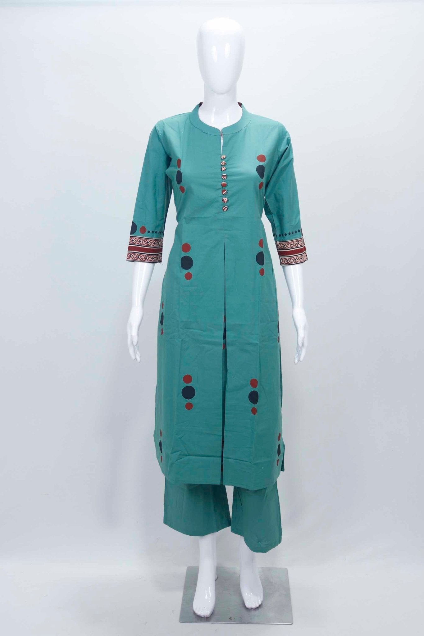 Teal Green Printed Cotton Straight Suit Set with Matching Dupatta - Mangaldeep NX