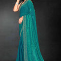 Teal Green Sequin Embellished Party Wear Fandy Silk Saree with Golden Scallop Border - Mangaldeep NX