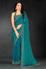 Teal Green Sequin Embellished Party Wear Fandy Silk Saree with Golden Scallop Border - Mangaldeep NX