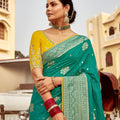Teal Green Weeding Occasion Designer Banarasi Silk Saree with Gold Zari Work - Mangaldeep NX