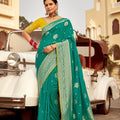 Teal Green Weeding Occasion Designer Banarasi Silk Saree with Gold Zari Work - Mangaldeep NX
