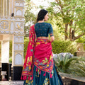 Teal Tussar Silk Lehenga Choli with Digital Print for Women - Mangaldeep NX