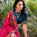Teal Tussar Silk Lehenga Choli with Digital Print for Women - Mangaldeep NX
