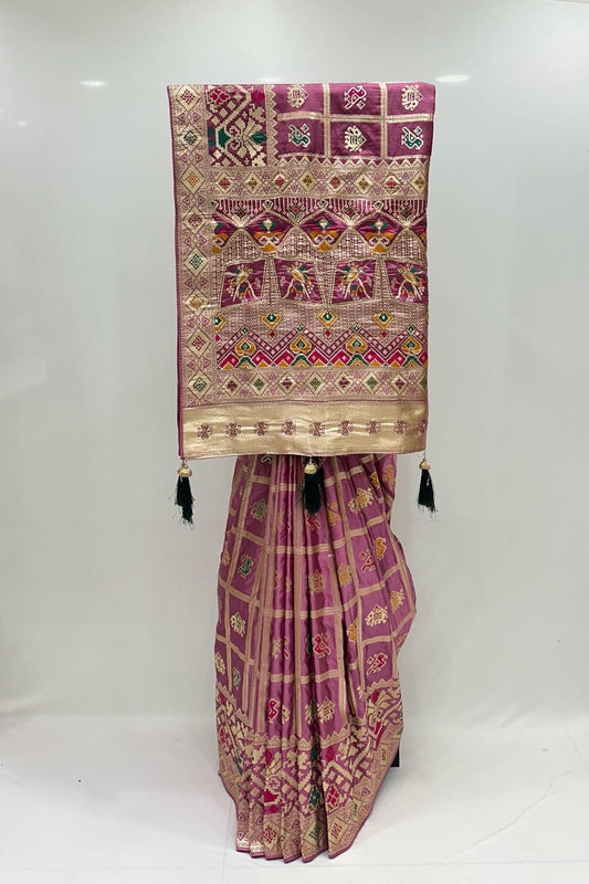 Traditiona Gujarati Pink Patola Crepe Silk Saree - Mangaldeep NX