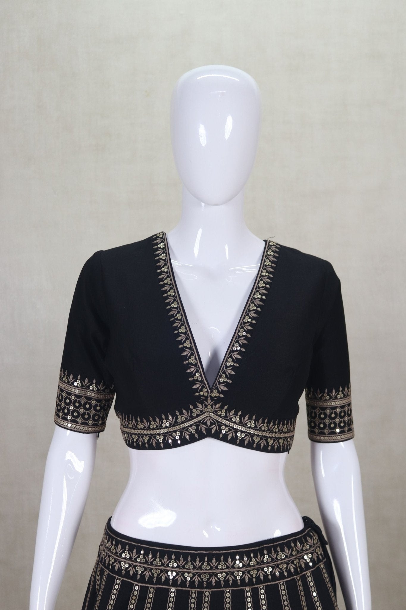 Traditional Black Mirror Work Lehenga Choli set with V - Neck Blouse - Mangaldeep NX