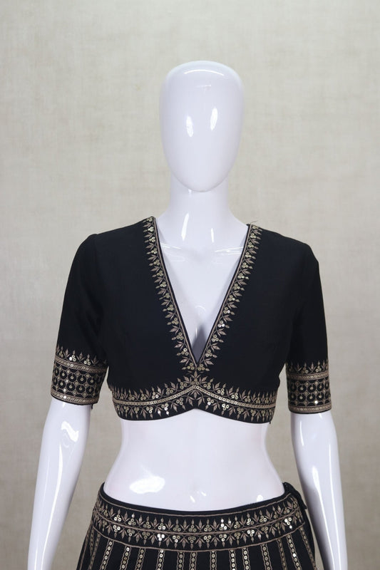 Traditional Black Mirror Work Lehenga Choli set with V - Neck Blouse - Mangaldeep NX