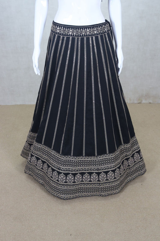 Traditional Black Mirror Work Lehenga Choli set with V - Neck Blouse - Mangaldeep NX