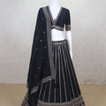 Traditional Black Mirror Work Lehenga Choli set with V - Neck Blouse - Mangaldeep NX