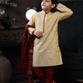 Traditional Boys Yellow Kurta with Red Pyjama and Dupatta - Mangaldeep NX