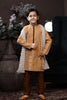 Traditional Boys Yellow Printed Kurta with Brown Pyjama and White Dupatta - Mangaldeep NX