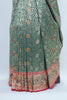 Traditional Green Beige Banarasi Silk Saree with Red Zari Border and Tassels - Mangaldeep NX