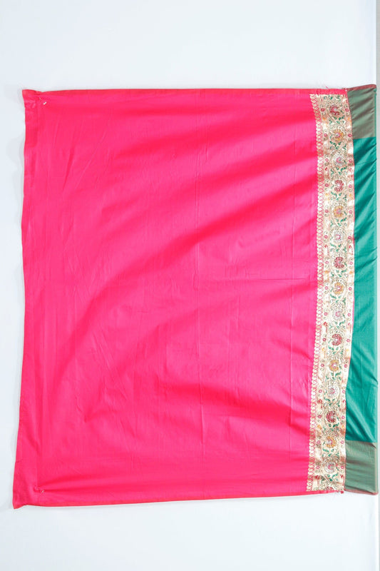 Traditional Green Beige Banarasi Silk Saree with Red Zari Border and Tassels - Mangaldeep NX