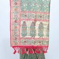 Traditional Green Beige Banarasi Silk Saree with Red Zari Border and Tassels - Mangaldeep NX