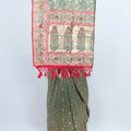 Traditional Green Beige Banarasi Silk Saree with Red Zari Border and Tassels - Mangaldeep NX