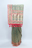 Traditional Green Beige Banarasi Silk Saree with Red Zari Border and Tassels - Mangaldeep NX