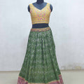Traditional Indian Green Mirror Work Lehenga Choli with Yellow Embroidered Blouse - Mangaldeep NX