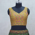 Traditional Indian Green Mirror Work Lehenga Choli with Yellow Embroidered Blouse - Mangaldeep NX