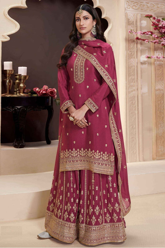 Traditional Maroon Embroidered Sharara Suit for Women - Mangaldeep NX