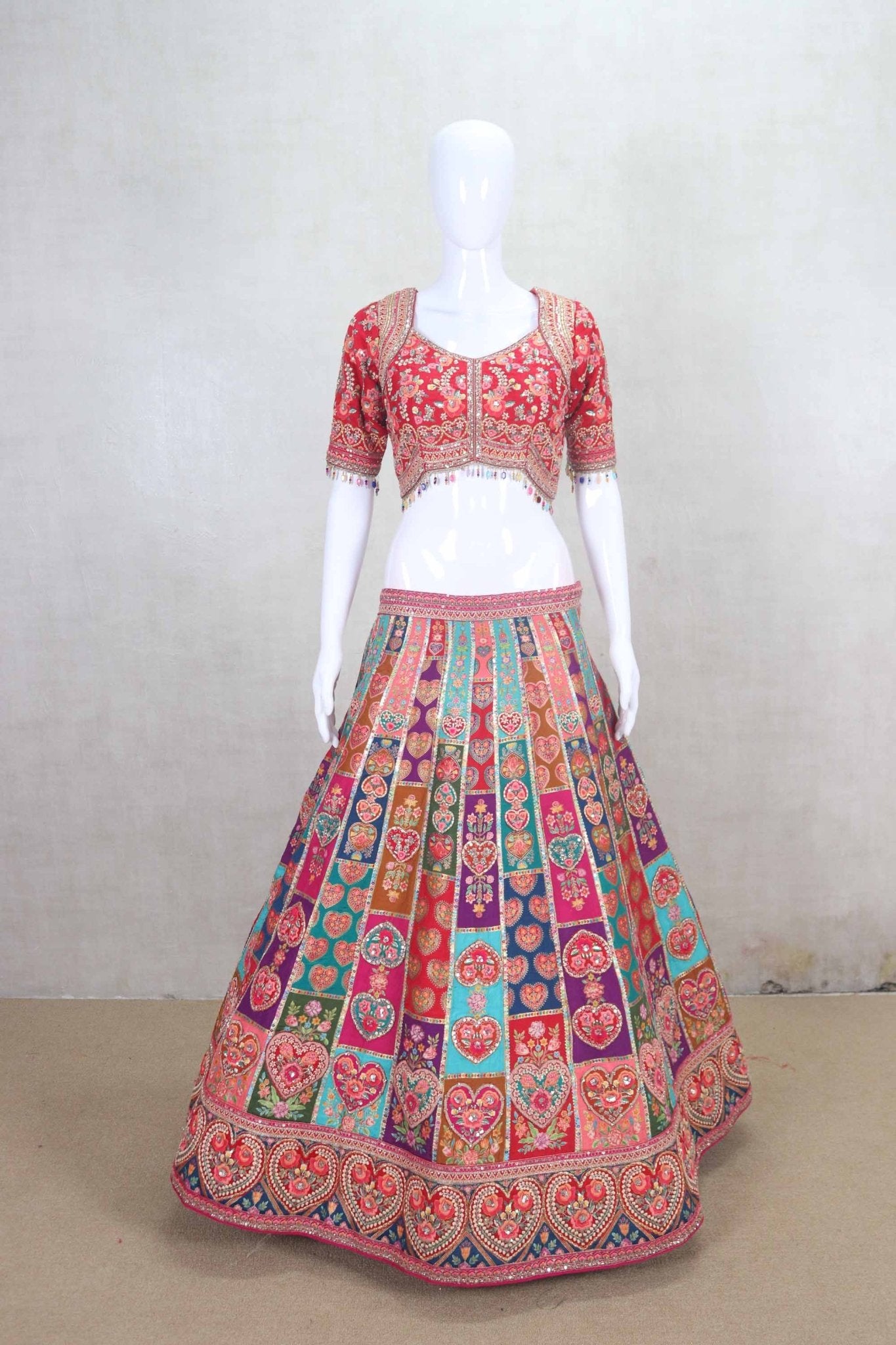 Traditional Multicolor Embroidered Gujarati Mirror Work Lehenga Choli - Mangaldeep NX