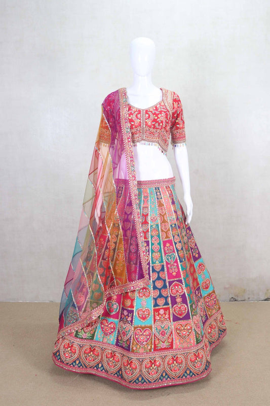 Traditional Multicolor Embroidered Gujarati Mirror Work Lehenga Choli - Mangaldeep NX