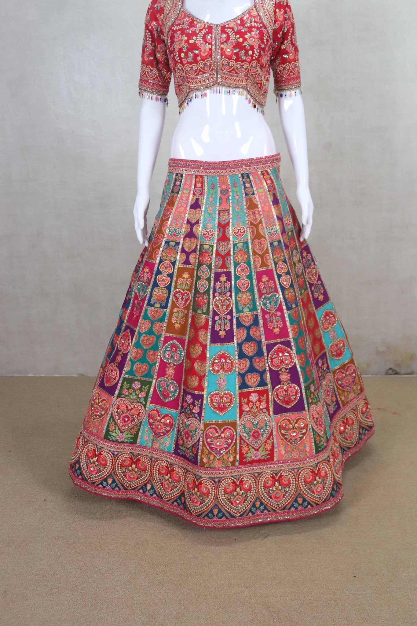 Traditional Multicolor Embroidered Gujarati Mirror Work Lehenga Choli - Mangaldeep NX