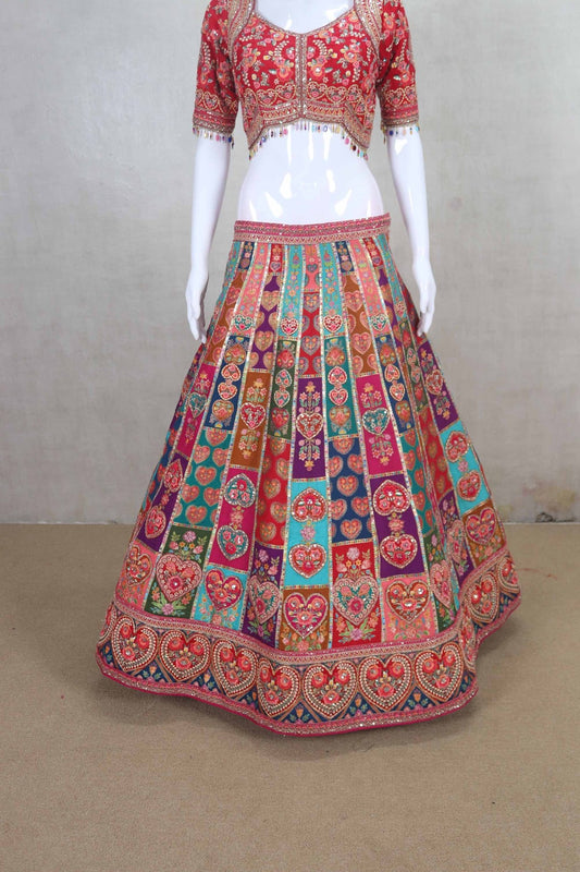 Traditional Multicolor Embroidered Gujarati Mirror Work Lehenga Choli - Mangaldeep NX
