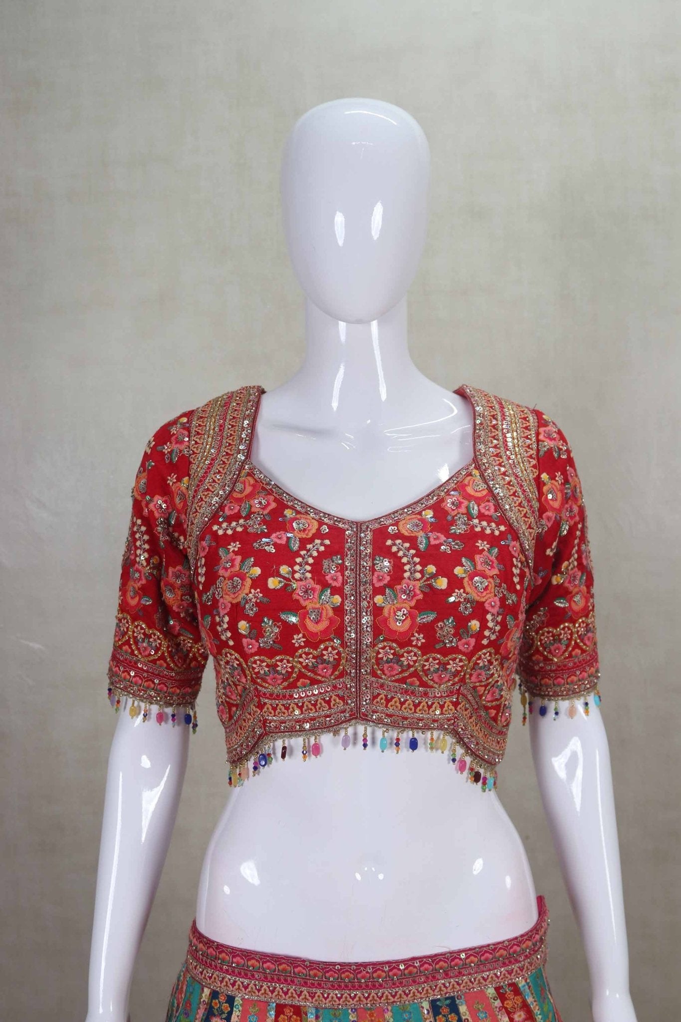 Traditional Multicolor Embroidered Gujarati Mirror Work Lehenga Choli - Mangaldeep NX