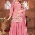 Traditional Pink Embroidered Silk Palazzo Suit - Mangaldeep NX