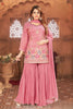 Traditional Pink Embroidered Silk Palazzo Suit - Mangaldeep NX