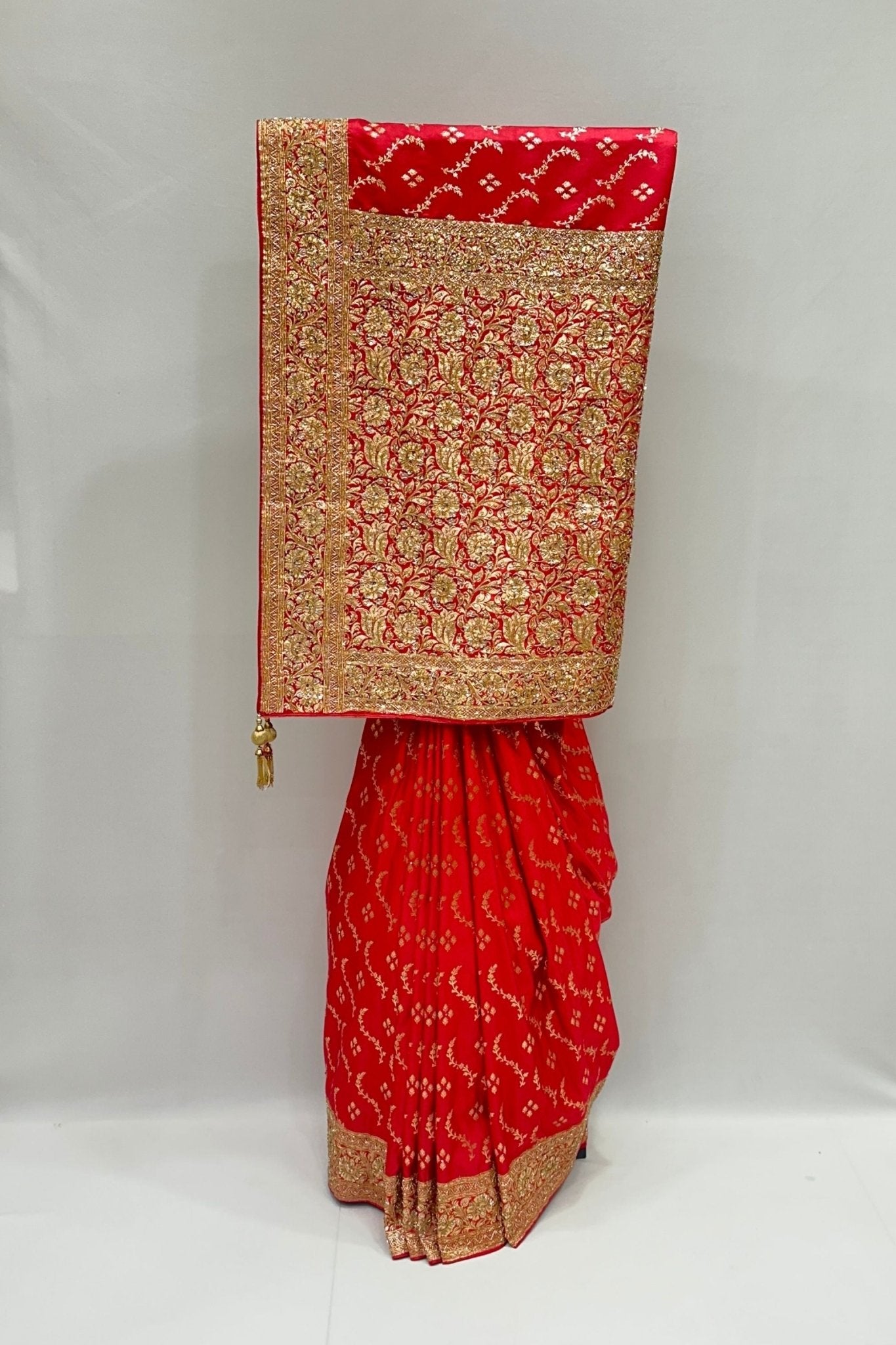Traditional Red Banarasi Silk Saree with Heavy Zari Work - Mangaldeep NX