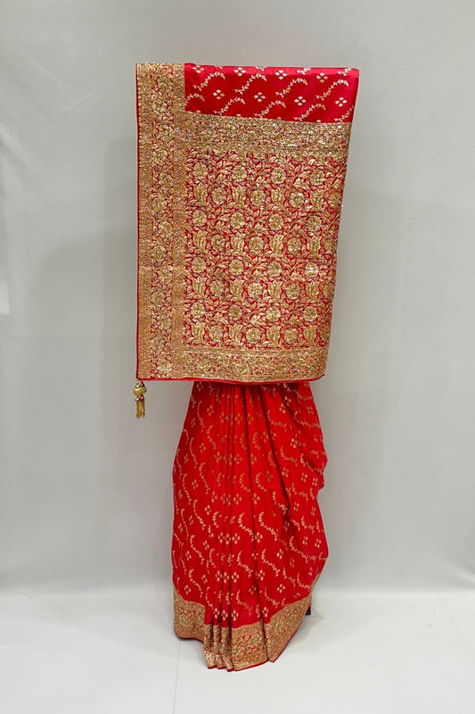 Traditional Red Banarasi Silk Saree with Heavy Zari Work - Mangaldeep NX