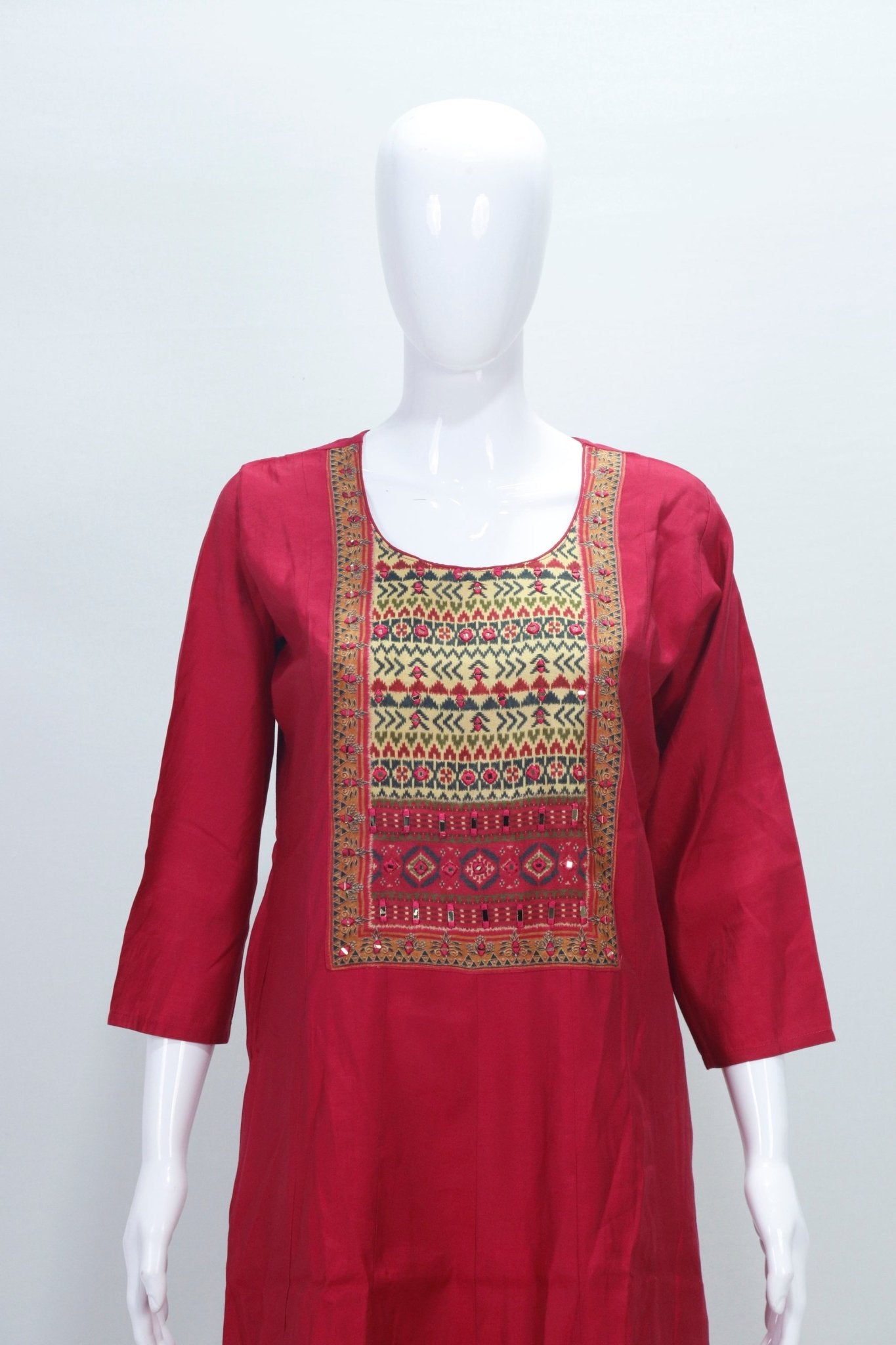 Traditional Red Cotton Kurta Set with Printed Dupatta Ethnic Wear for Daily Festive Use - Mangaldeep NX