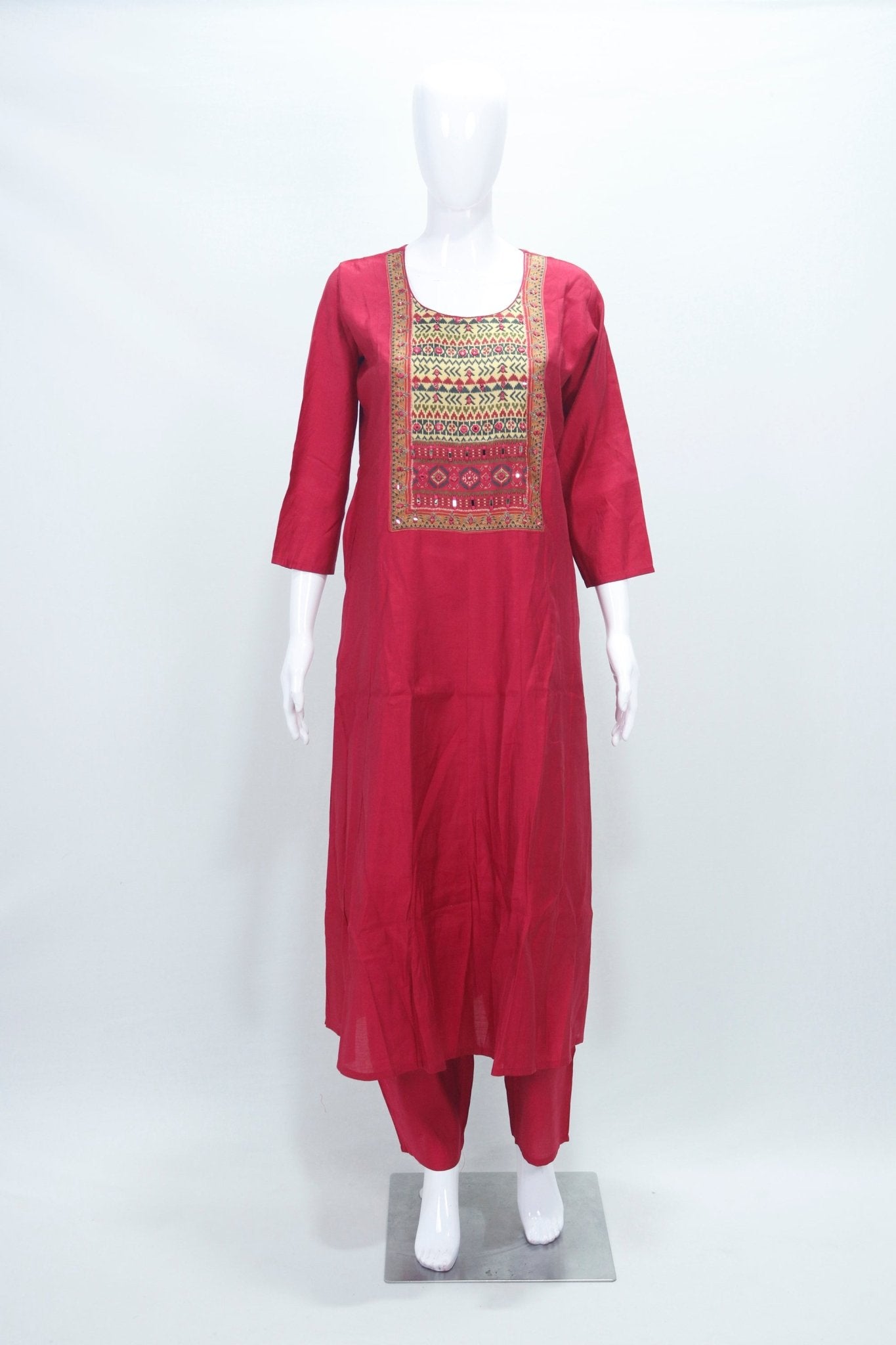 Traditional Red Cotton Kurta Set with Printed Dupatta Ethnic Wear for Daily Festive Use - Mangaldeep NX