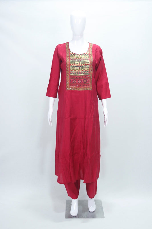 Traditional Red Cotton Kurta Set with Printed Dupatta Ethnic Wear for Daily Festive Use - Mangaldeep NX