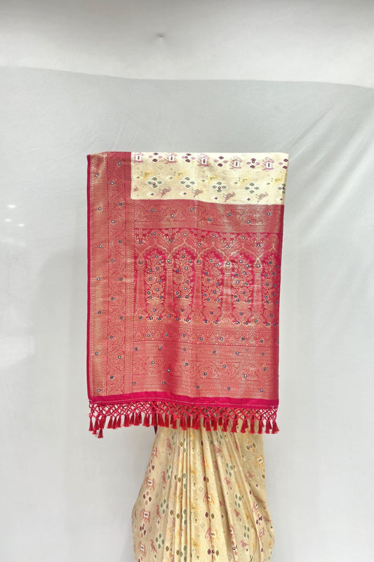 Traditional Yellow and Red Banarasi Silk Saree - Mangaldeep NX