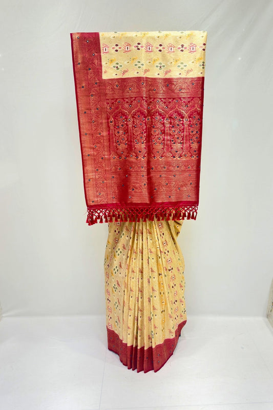 Traditional Yellow and Red Banarasi Silk Saree - Mangaldeep NX