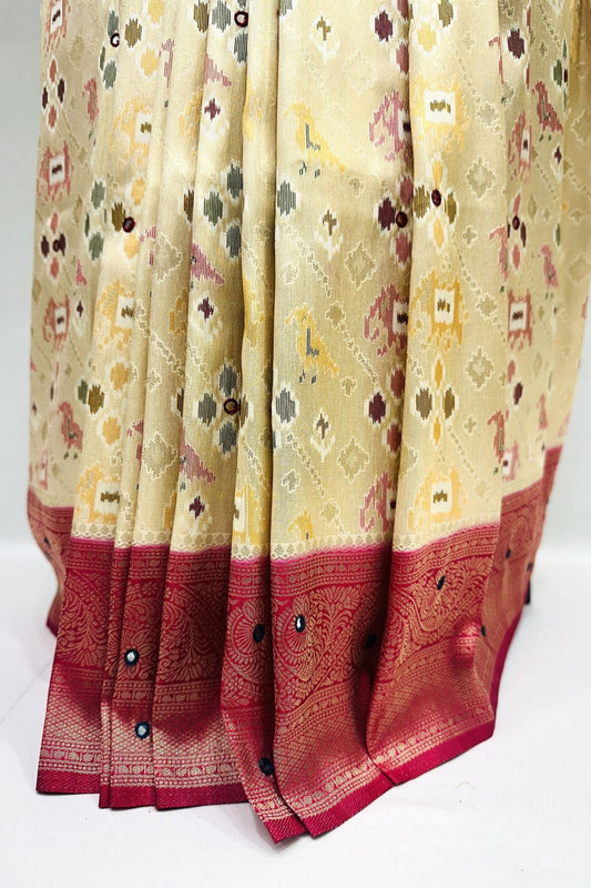 Traditional Yellow and Red Banarasi Silk Saree - Mangaldeep NX