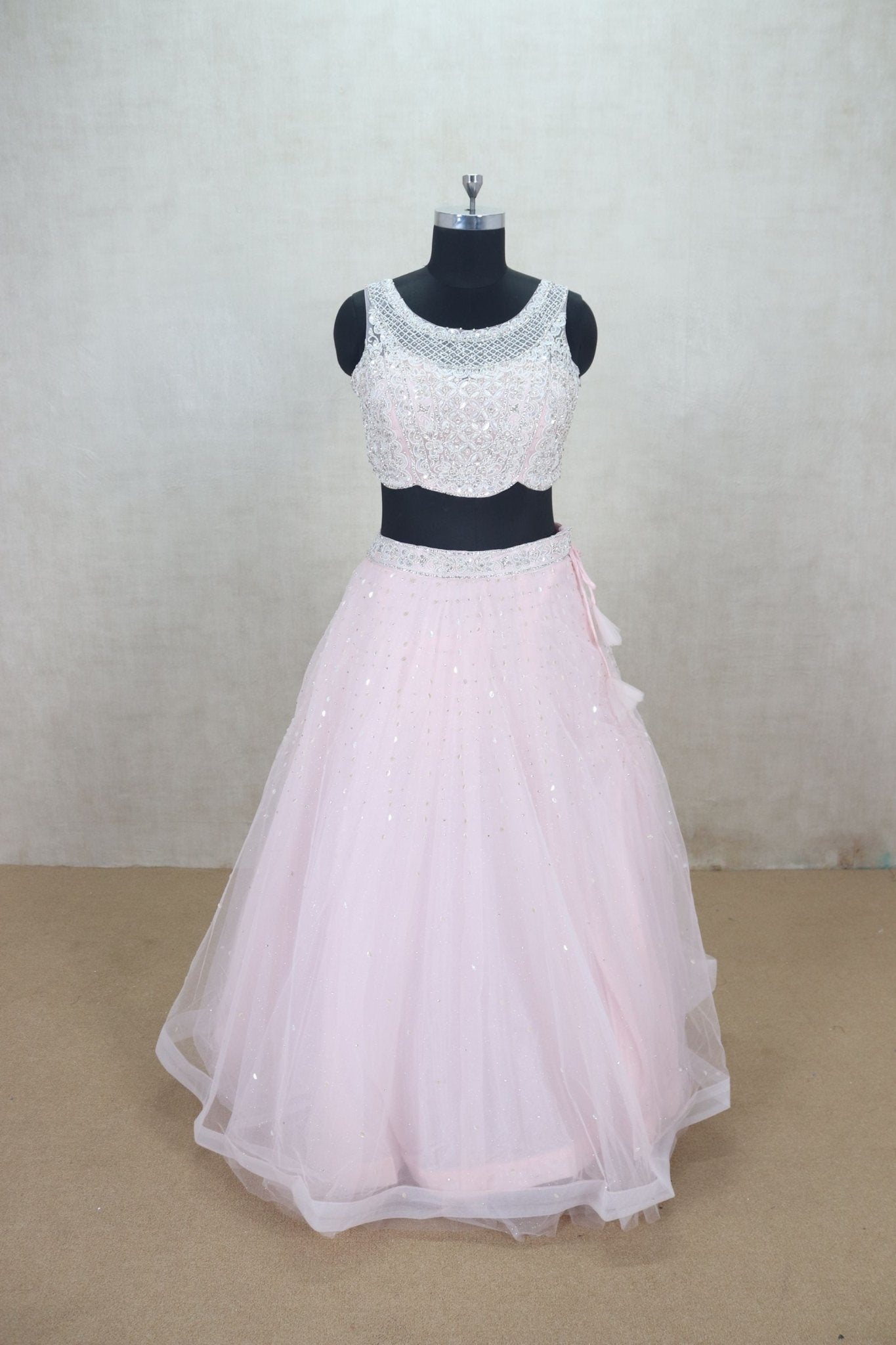 Trendy Baby Pink Net Lehenga Sleeveless Choli - Mangaldeep NX