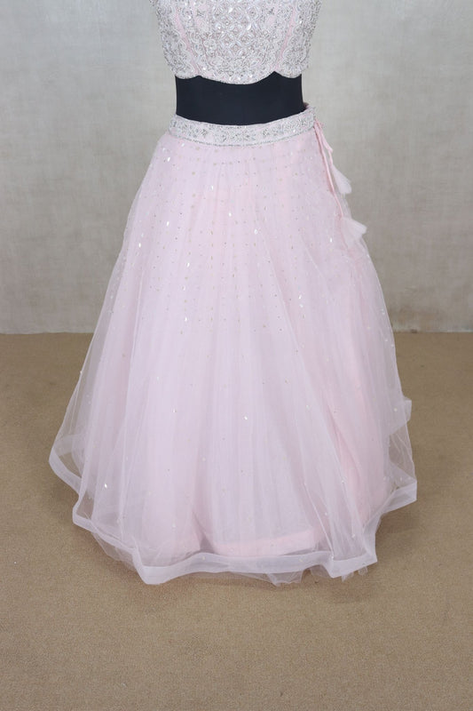 Trendy Baby Pink Net Lehenga Sleeveless Choli - Mangaldeep NX