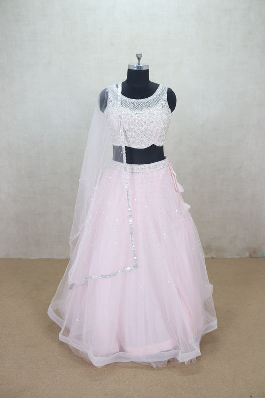 Trendy Baby Pink Net Lehenga Sleeveless Choli - Mangaldeep NX